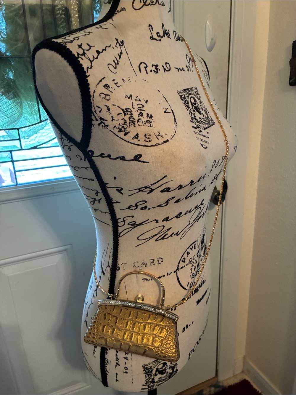 Gold Croc-Embossed Mini Top-Handle Crossbody Bag
